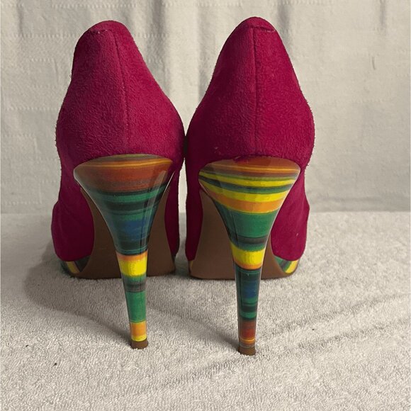Nine West Women's Rocha Pink Suede Striped Heels - Picture 3 of 10